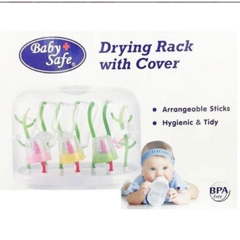 Baby Safe Drying Rack DR002  DR006 - Baby Safe Rak pengering botol susu dengan TUTUP // Baby Safe Rak Kontainer Botol perlengkapan bayi + Tadah Air