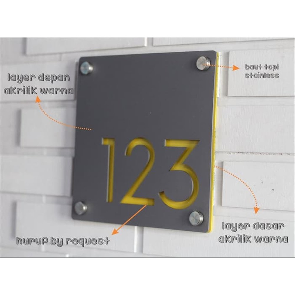

Nomor Nomer Rumah Akrilik Acrylic Warna 2 Layer ukuran 20 x 20 cm Terbaik