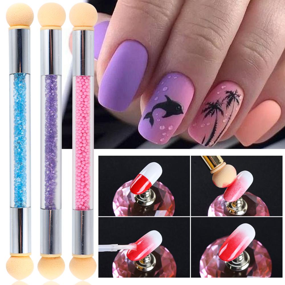 R-flower Ombre Nail Brush Sponges Set Manicure Tools Gel Polish Gagang Bubuk Glitter Akrilik