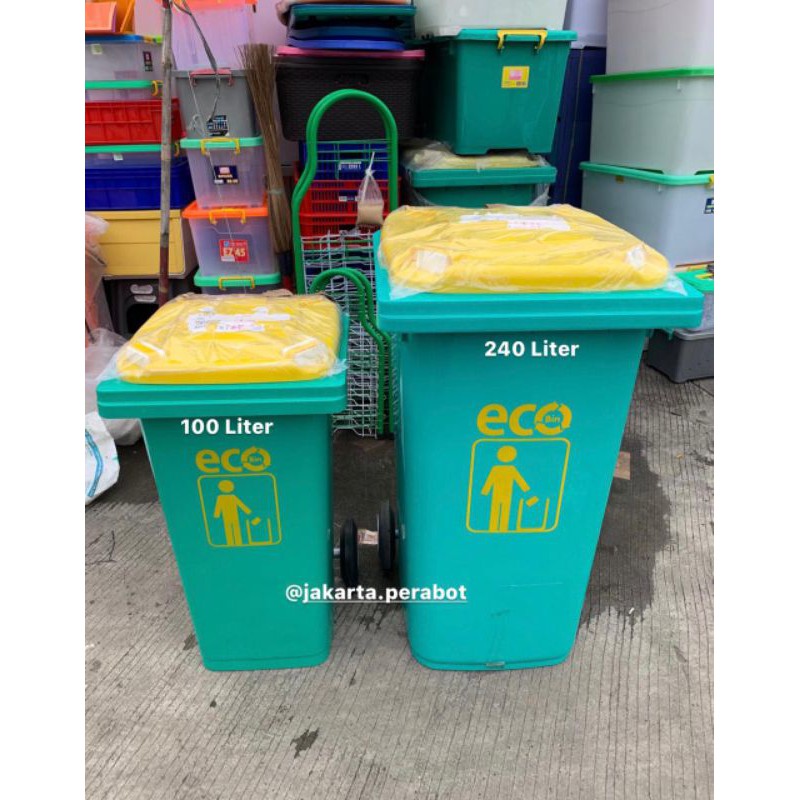 GREEN LEAF ATARI - Tempat Sampah Roda 100 120 240 Liter ECO Dustbin / Tempat Wadah Sampah Roda Besar Tempat Sampah ECO Dustbin 100 120 240 Liter Green Leaf