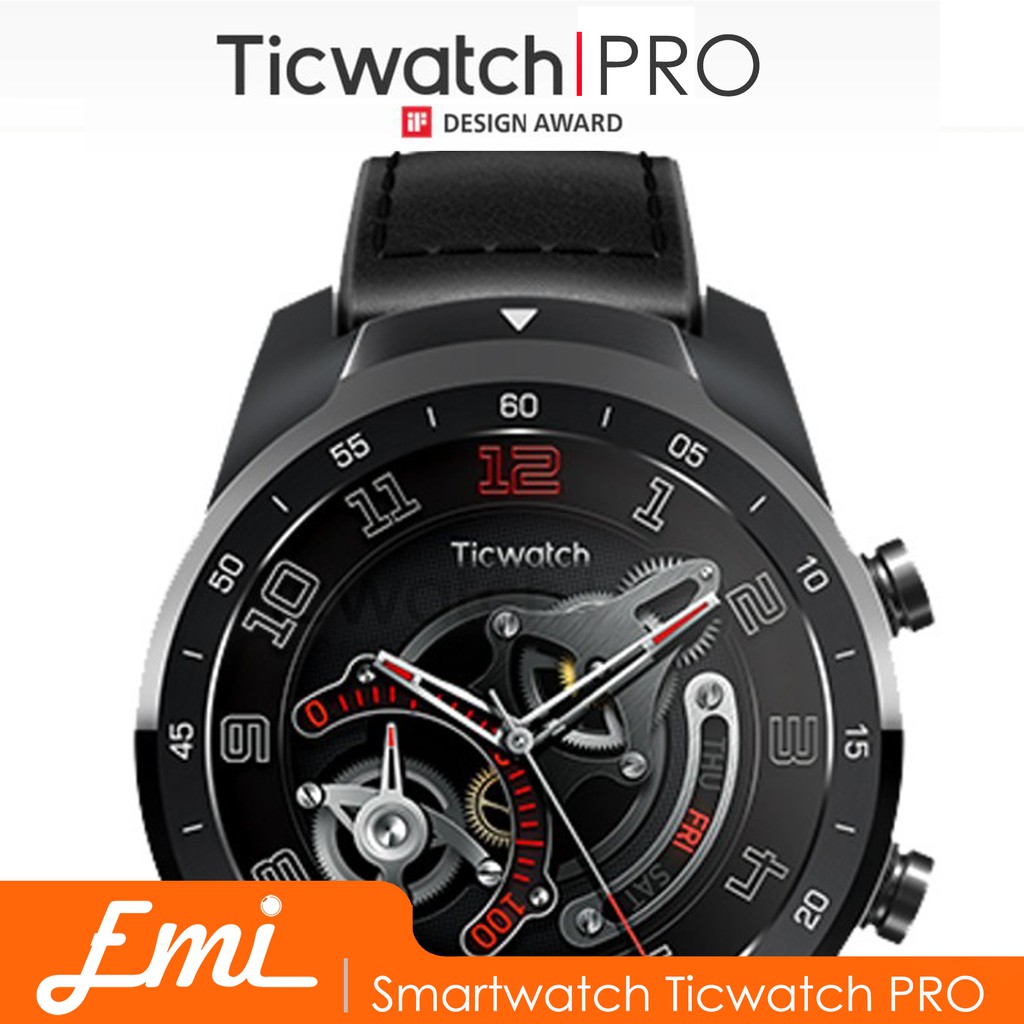 Ticwatch Pro Smartwatch Wear OS 1.4&quot; AMOLED + LED Display - Hitam