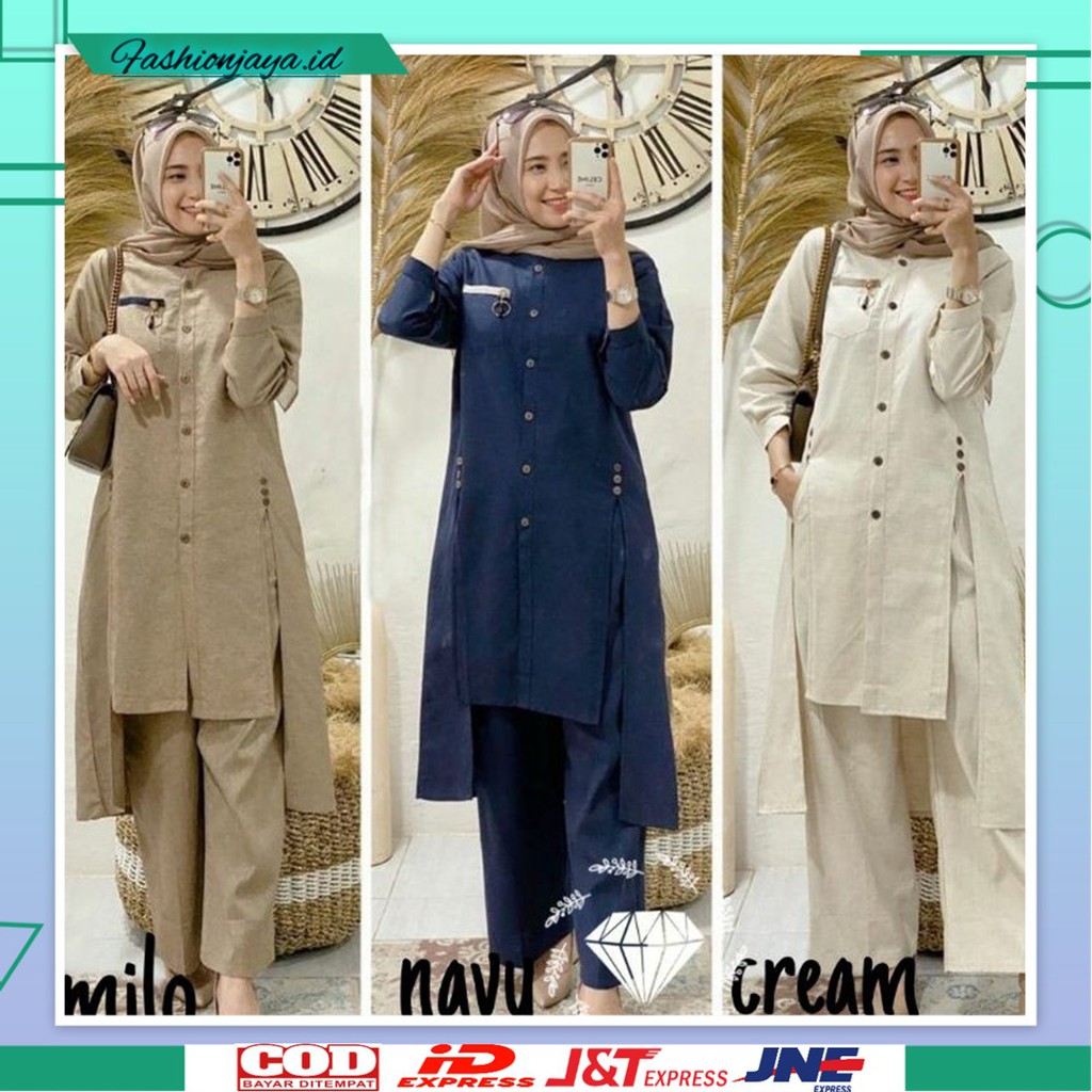 Setelan Tunik Pesta Busui Polos Fashion Wanita Dewasa Trend Terbaru 2021 Natania Motif Polos Lebaran