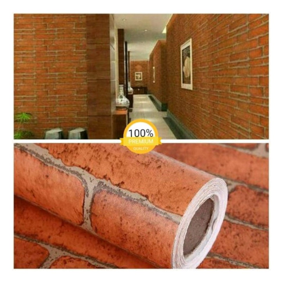 (CUCI GUDANG) Wallpaper Stiker Dinding | Walpaper dinding Kamar Tidur | Wallpaper Elegan Bata Oren (