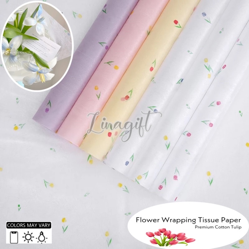 ( 5 Lembar ) PREMIUM COTTON TULIP - FLOWER WRAPPING TISSUE PAPER -  KERTAS BUNGA TISU KARANGAN BUKET BUNGA MOTIF