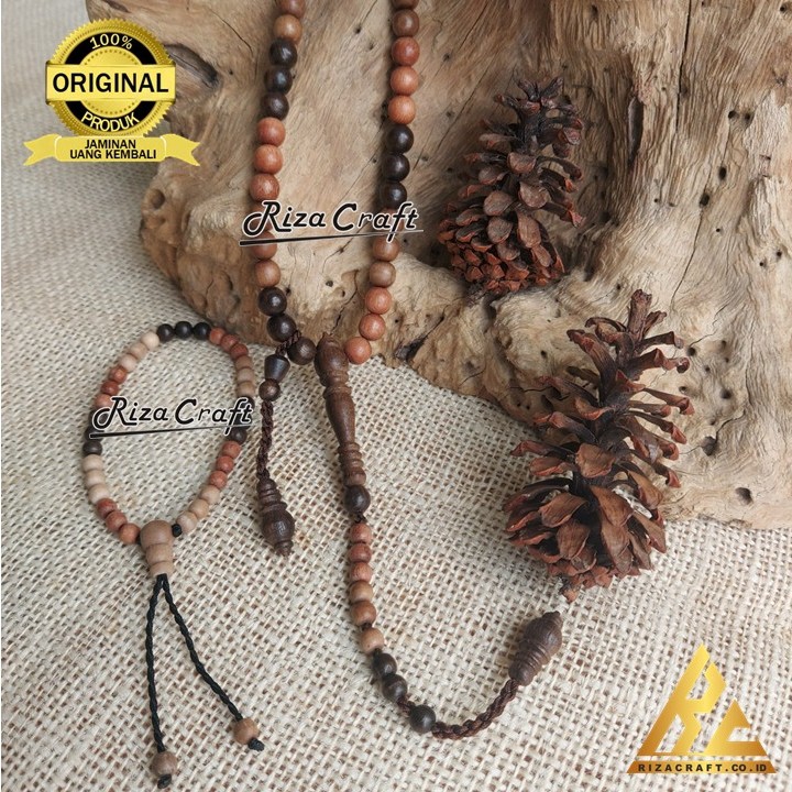 Paket 1 Set Tasbih dan Gelang Kayu Stigi Dewandaru Kalimasada Asli Original Kualitas Super Grade A