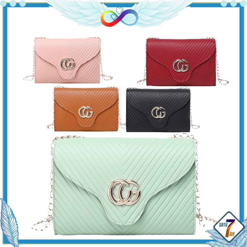 Tas Selempang Wanita Fashion Style Tas Hp Tali Rantai Tas Bahu Sling Bag Cewek Kulit PU Satu7an T136