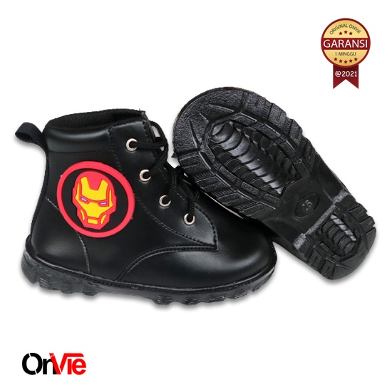 Sepatu Anak Boots Formal Pria Original Kulit Motif Super Hero Ironman