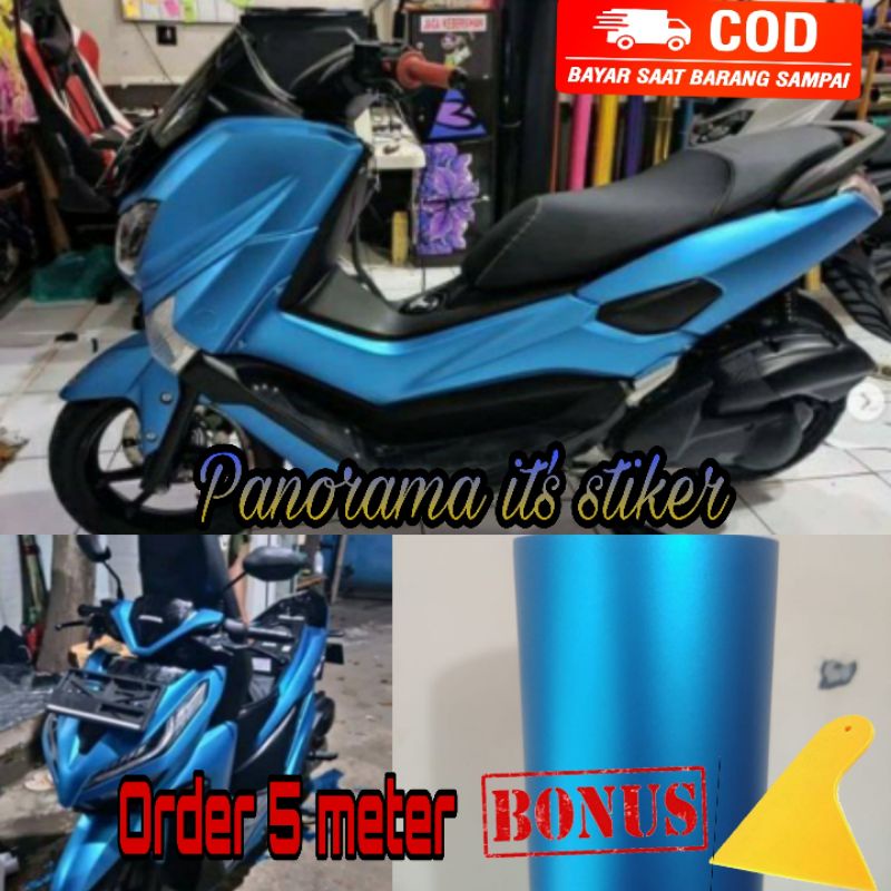 sticker scotlet motor biru muda doff/stiker skotlet metalic doff /Scotlight motor