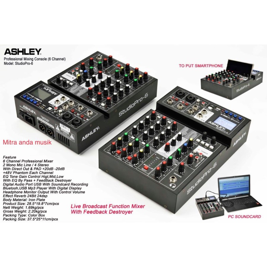 Mixer ashley studio pro6 usb bluetooth rec soundcard