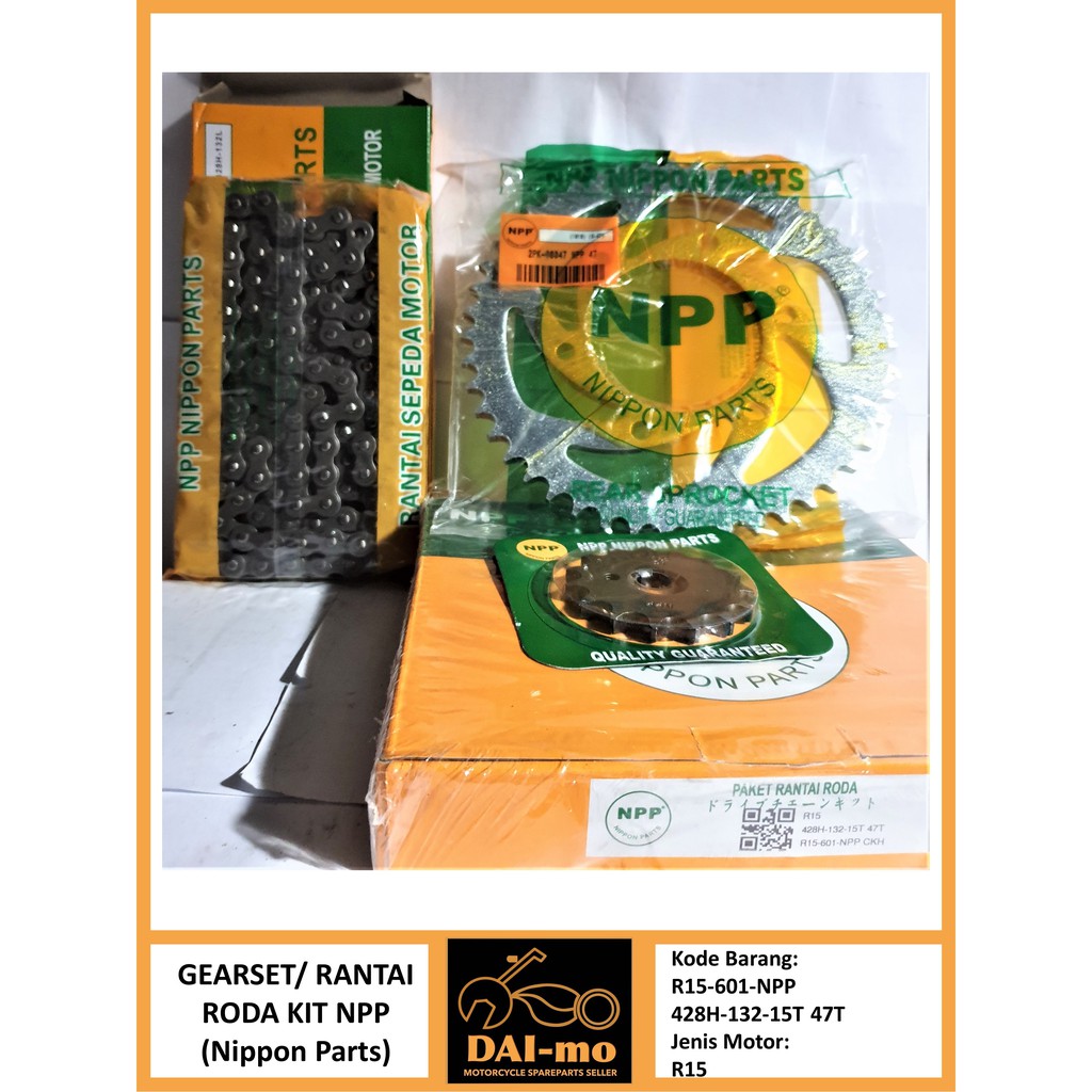 Gear Set R15 NPP/ Gir Set Rantai 428H/ Gearset/ Girset/ Rantai Gir/ Rantai Roda Kit Nippon Parts