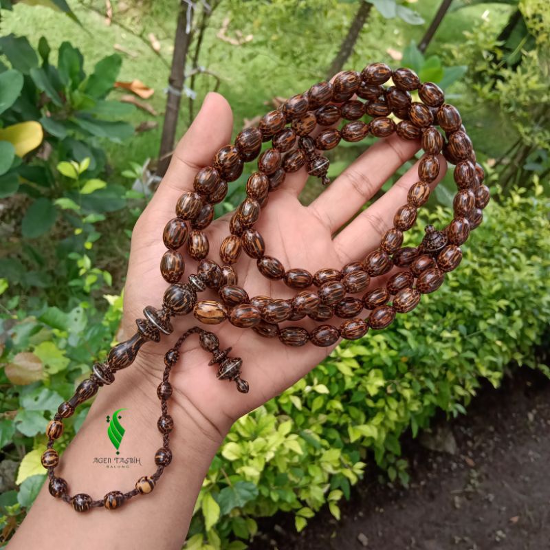 Tasbih Kayu Liwung Macan Oval Super Size 10mm x 14mm, Tasbih Muslim 99 Butir