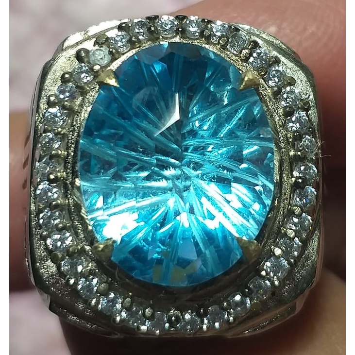 Cincin Blue Topaz (Swiss Blue) Memo IG LAB Natural & Murah