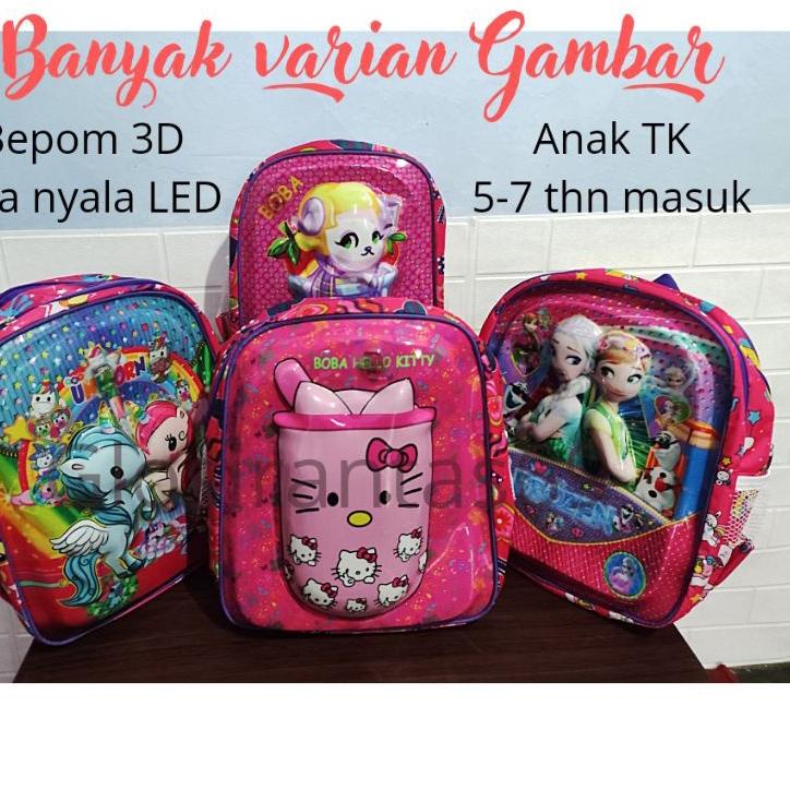 Recomended.. Tas anak sekolah TK boba / ukuran TK cewe perempuan /tas terlaris /  / tas lampu led / 