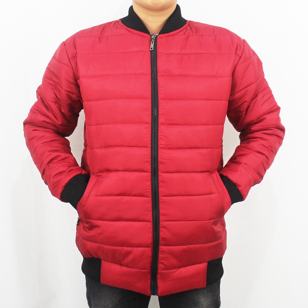 JAKET BOMBER PUFFER TEBAL PRIA - JAKET WINTER - JAKET PARASUT TEBAL - JAKET GUNUNG TEBAL PRIA MERAH