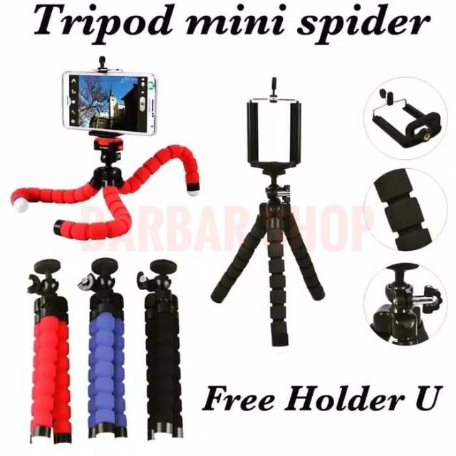 Tripod Spiderpod Octopus Mini Tripod Flexibel Traveling Flogger + Bonus Holder U / Penjepit Ponsel