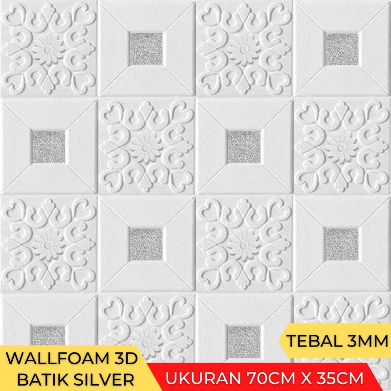 Wallpaper Stiker Dinding 3D Foam Batu Bata 70cm x 38cm-Batik Silver