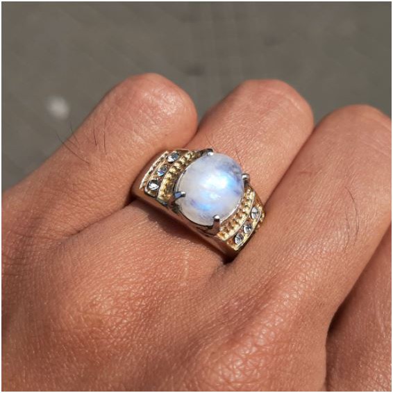 Batu cincin pria natural biduri bulan air laut moon stone top quality
