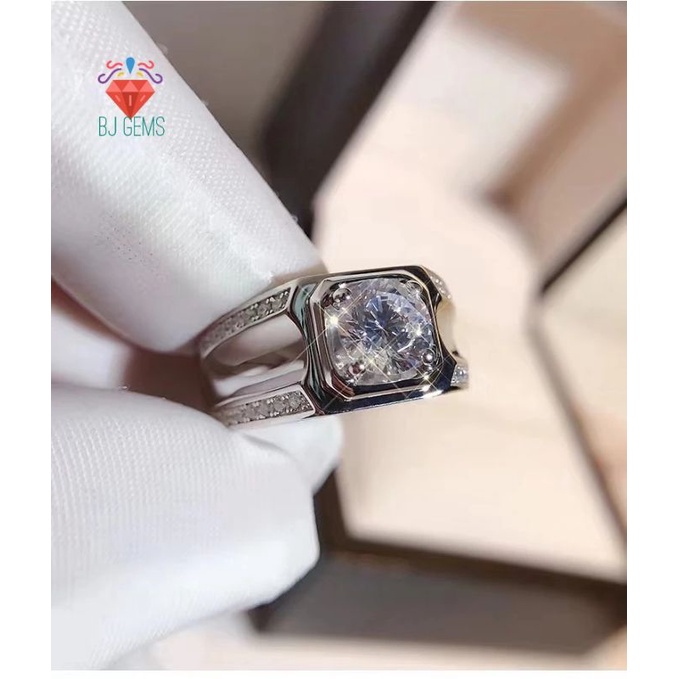 Cincin Moissanite Perak Pria ORIGINAL