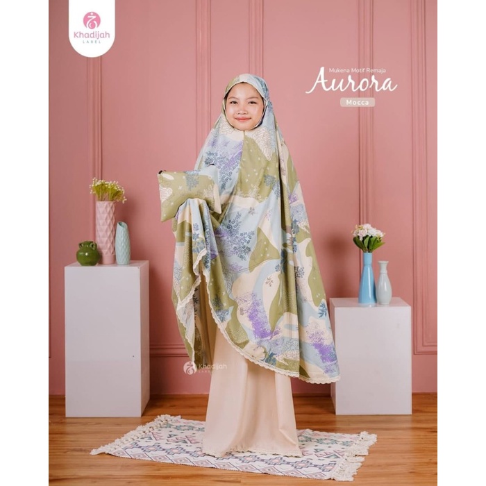 Mukena Anak Mukena Anak Tanggung Murah AURORA Rayon Silky 2 in 1 Khadijah Label - Mocca(A3B4) Mukena