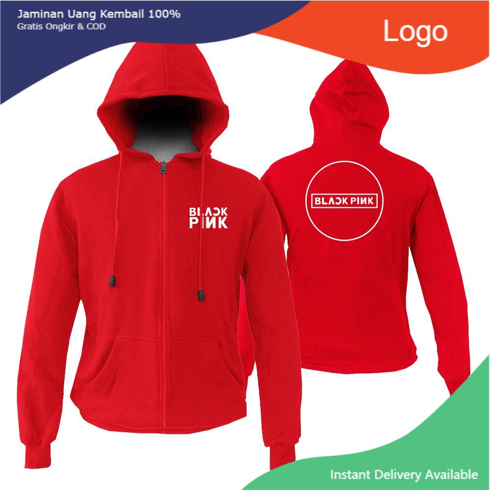 Jaket Pria Zipper Hoodie Cowok Baju Blackpink Official Kpop