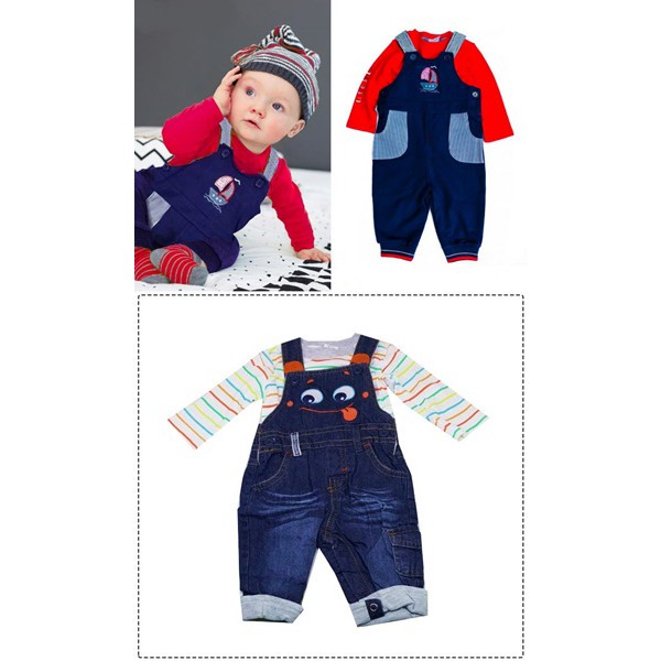 Overall Kaos Anak Bayi Import Sailor Stripe/ Overall Jeans Kaos Stripe Anak Laki