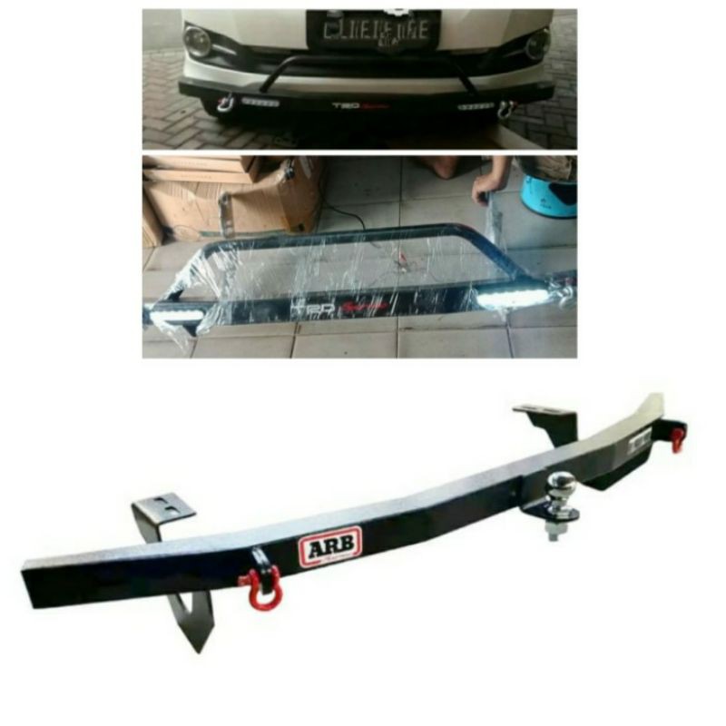 paket tanduk depan besi led dan towing belakang model anting, for Toyota Fortuner TRD spoty