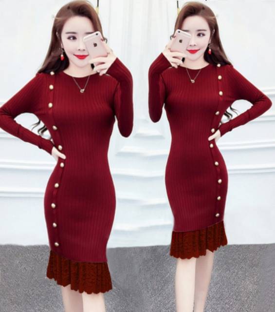 Dress Teen Button BG9 / DRESS / TERUSAN / DRESS RAJUT WANITA KOREA / TERMURAH