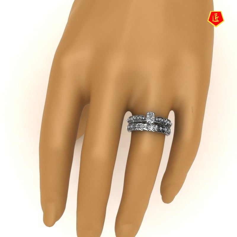 [Ready Stock]Fashion Creative Ear of Rice-Shaped Inlaid Diamond Double Ring