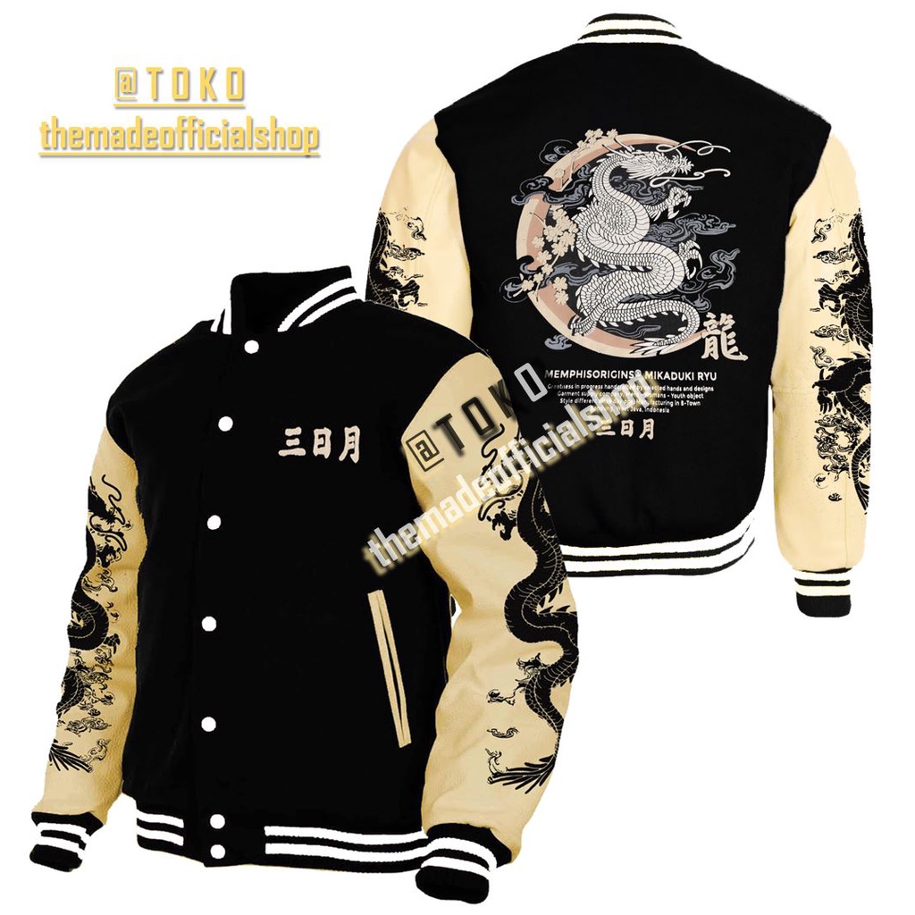 Jaket Varsity Baseball Original Ful Bordir - Jaket Bomber Varsity Original Premium Vintage - Jaket Baseball Pria New Arival - Jaket Varsity Pria jepang - Jaket Varsity Wanita Korea - Jaket Base Ball Bomber varsity Motif Bordir Jahitan-NAGA MIKADUKI