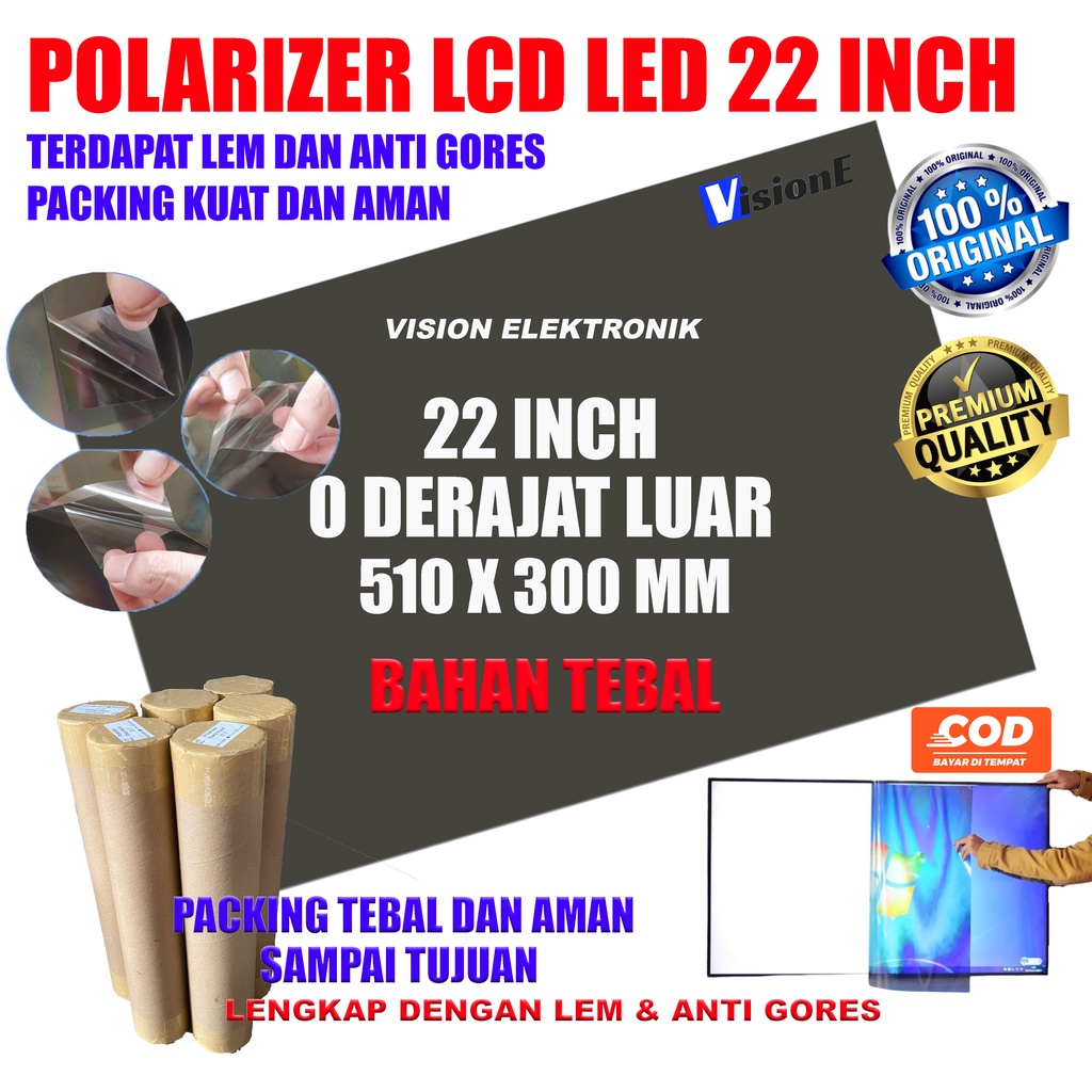 Polariser LCD LED 22 inch 0 derajat bagian luar 510*300 MM plastik polarizer 22 inch luar polaris lcd 22 inch polarized lcd