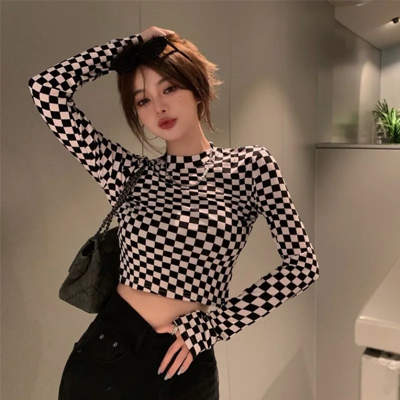 BEFAST - ZGW OOTD Kaos Longsleeve wanita JAMIA / Longsleeve KOTAK Catur (LD 88, P 40) / Longsleeve Wanita Kekinian / Tshirt Crop Lengan Panjang / Kaos Motif Catur Trendy / OOTD Wanita Ala Style Korean / Fashion Wanita Modis / Longsleeve Crop Catur Terbaru