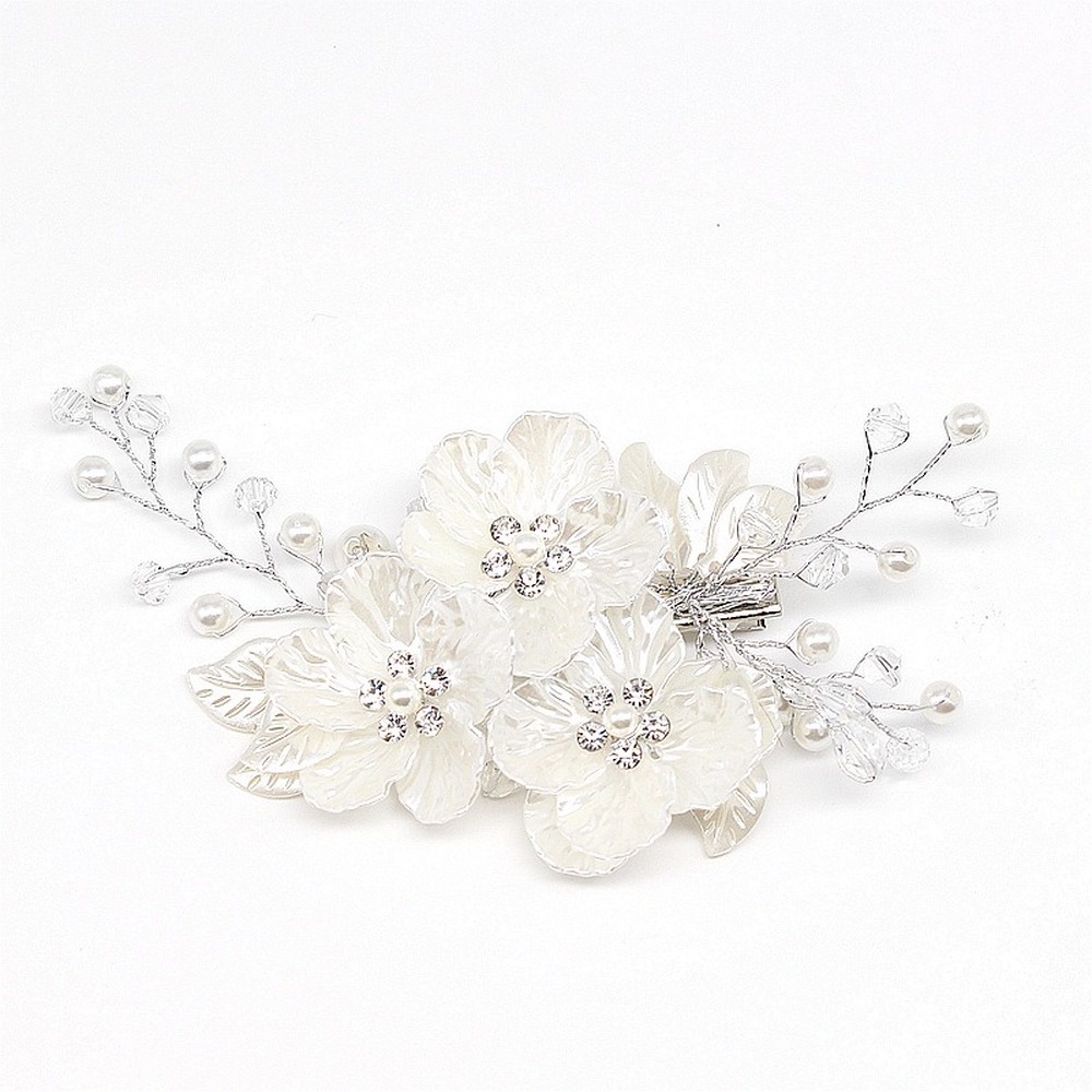 Bridal Headdress Korean Hand-woven White Flower Side Clip