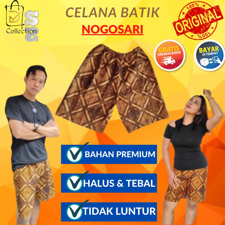 Celana kolor Batik Boim pria pendek / Harian Murah Grosir Solo motif Nogosari highquality
