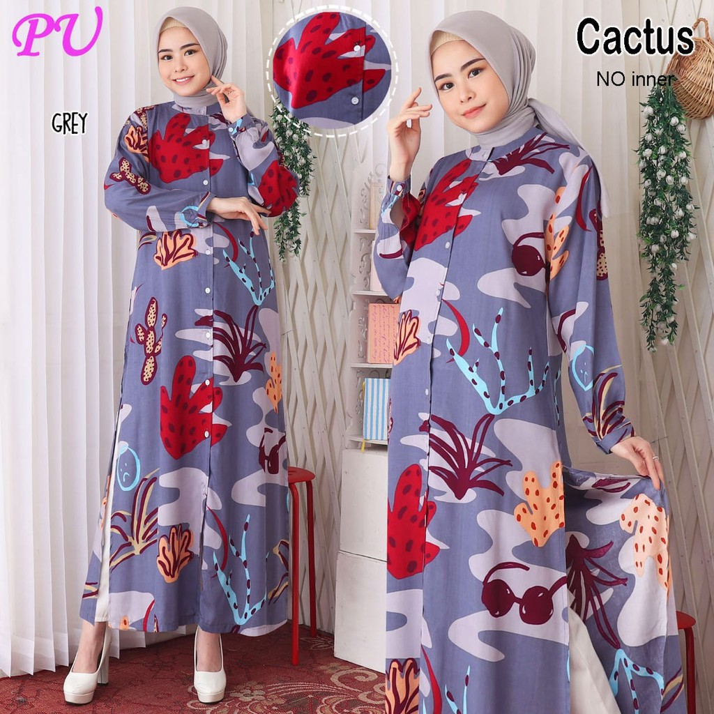 HOPYLOVY Cactus Tunik Motif Kaktus Abstrak Busui Bumil Dress Rayon Viscose Premium Sherin