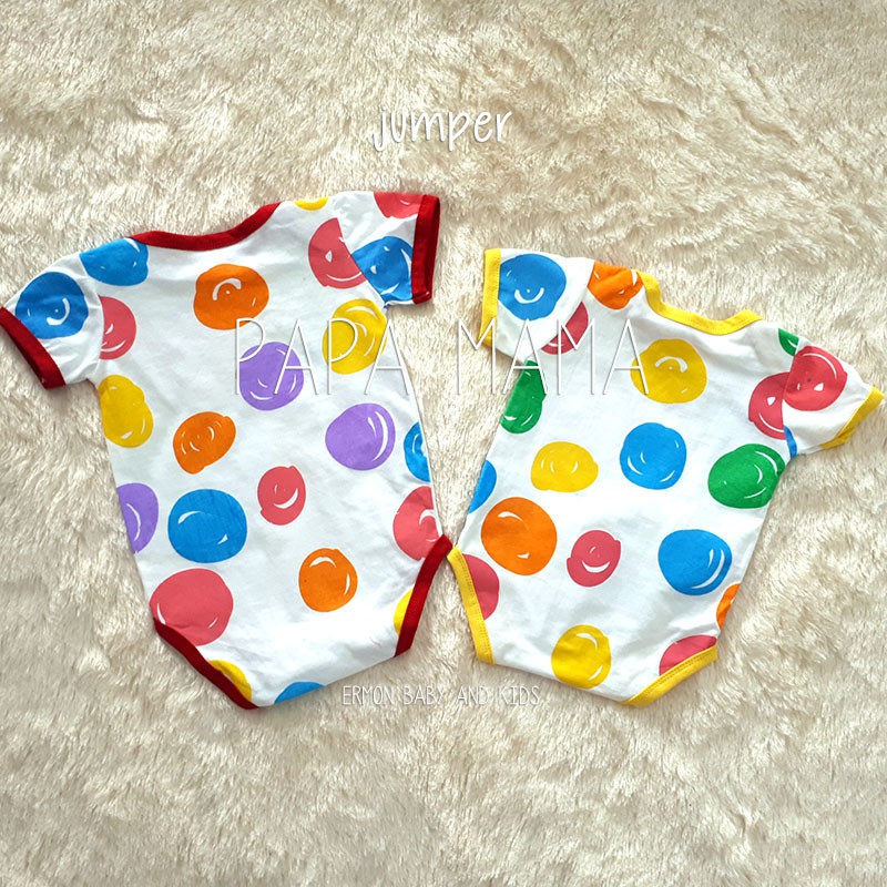 sepasang 2pc baju bayi jumper bayi papa mama versi putih polkadot