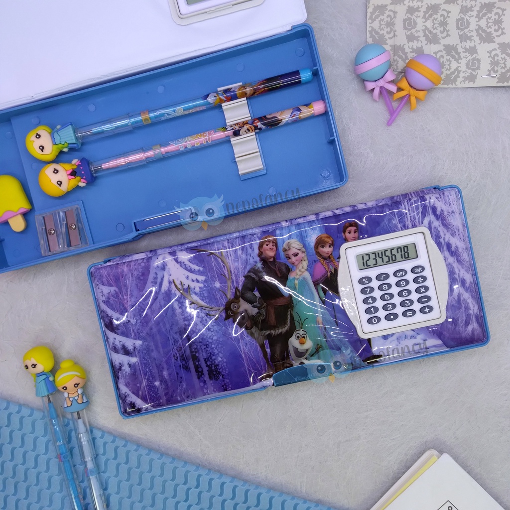 PROMO !! Tempat Pensil Magnet 1628 Karakter + Kalkulator + Rautan 2 Lubang BONUS MECHANIC PENSIL-7