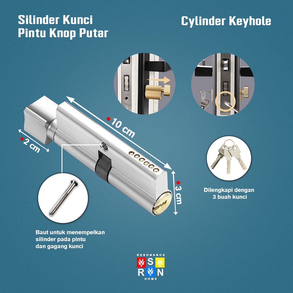 Silinder Kunci Pintu Knob Knop Model Putar Cylinder Keyhole Set Resonance Home