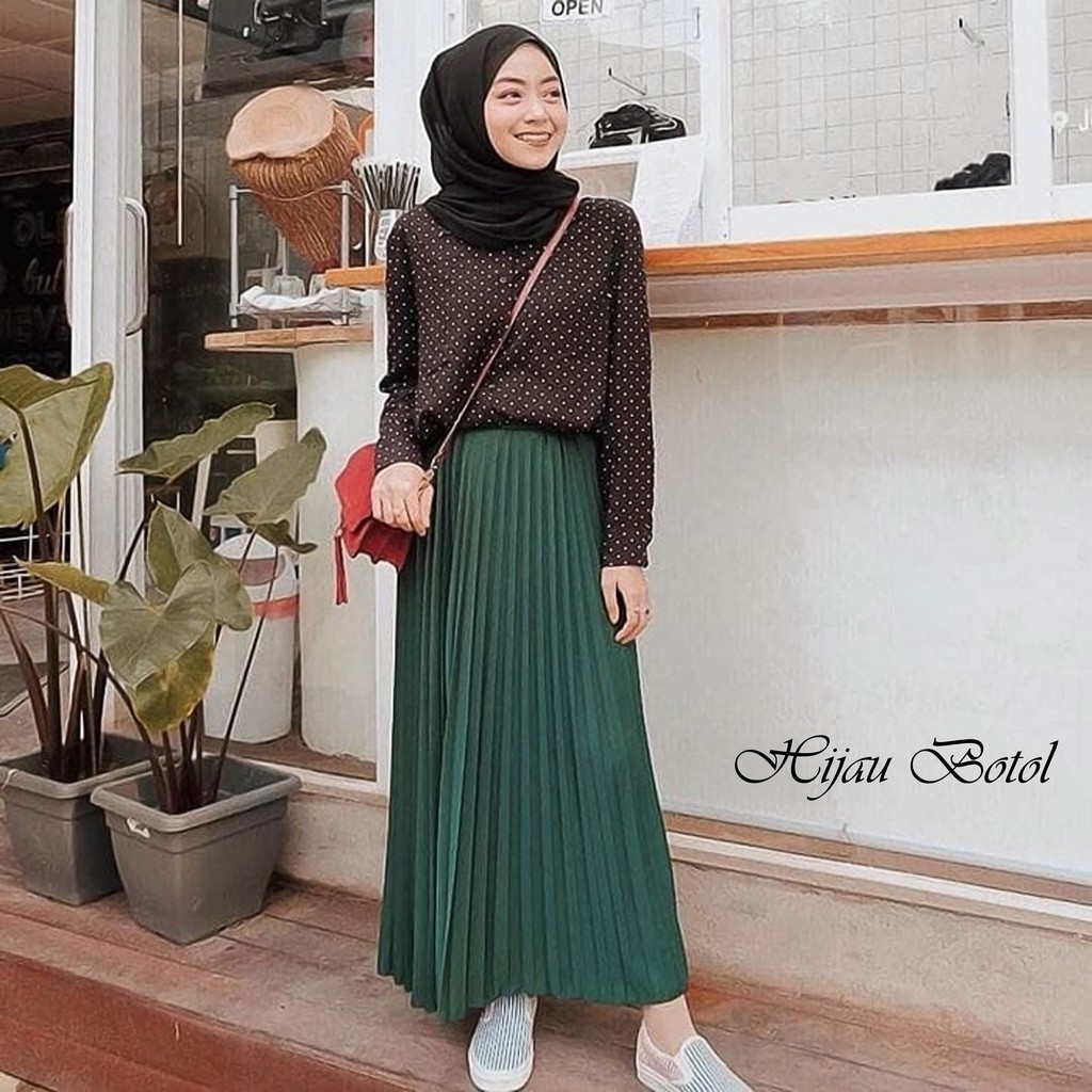 AMORA - ROK PLISKET PANJANG PREMIUM Model Mayung Tebal Pleated Maxi Skirt Fit S-XXL