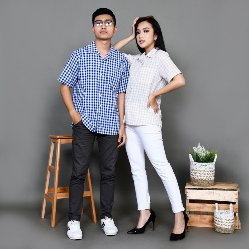KEMEJA FLANEL COUPLE NAVY AND CREAM - KEMEJA FLANEL PRIA - KEMEJA FLANEL WANITA