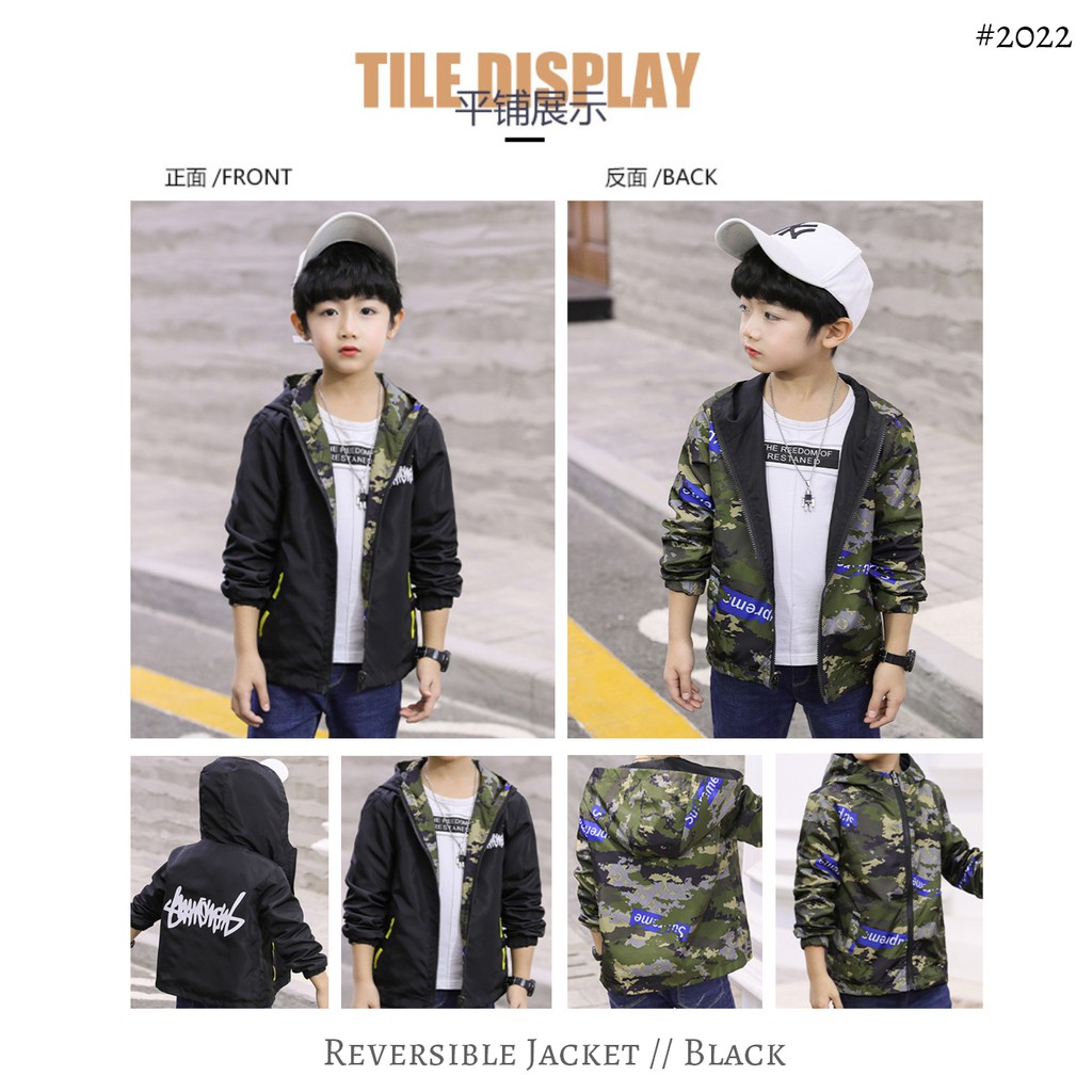 [Brandedbaby] 4-10T JAKET ANAK LAKI-LAKI IMPORT HOODIE REVERSIBLE BOLAK BALIK HITAM/KUNING/ARMY