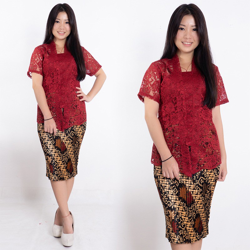 SB Collection Stelan Kebaya Silvi Blouse Brukat Dan Rok Plisket Midi Batik Wanita