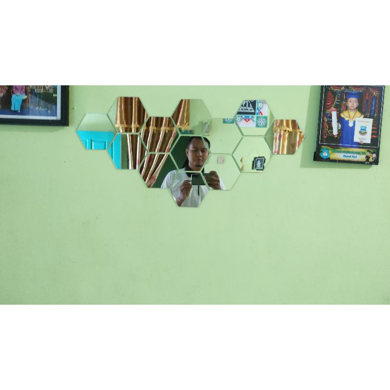 Cermin Kaca Hexagonal, cermin dinding, Cermin Aesthetic(ASLI KACA)-5