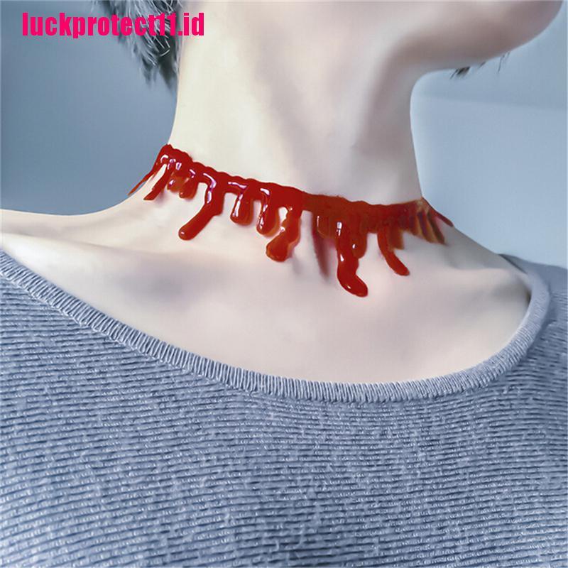 (LUCK) Kalung Choker Model Darah Merah Deathrock Punk Rock Untuk Pesta Halloween