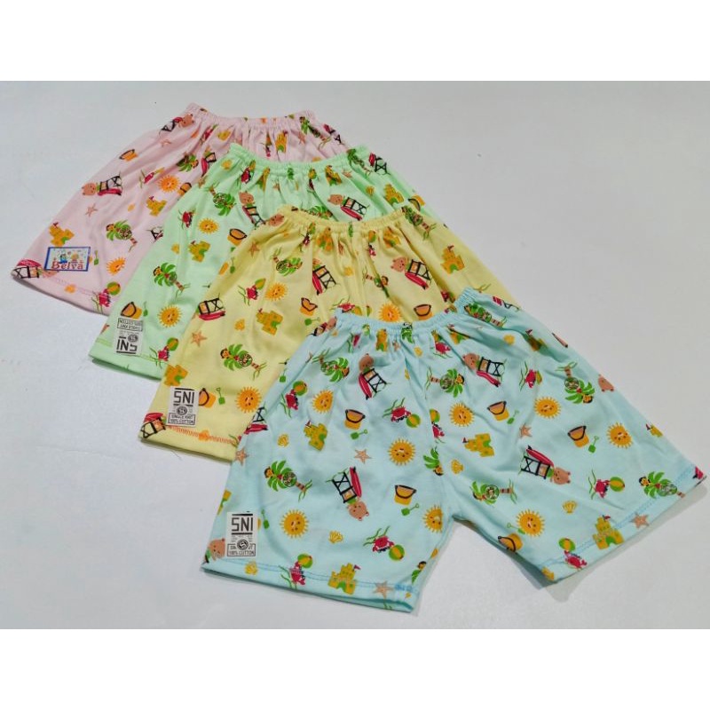 Celana Pendek Bayi SNI Motif Warna Belva Size 6-12 Bulan Bawahan Bayi Celana Harian Bayi 100% Cotton Halus