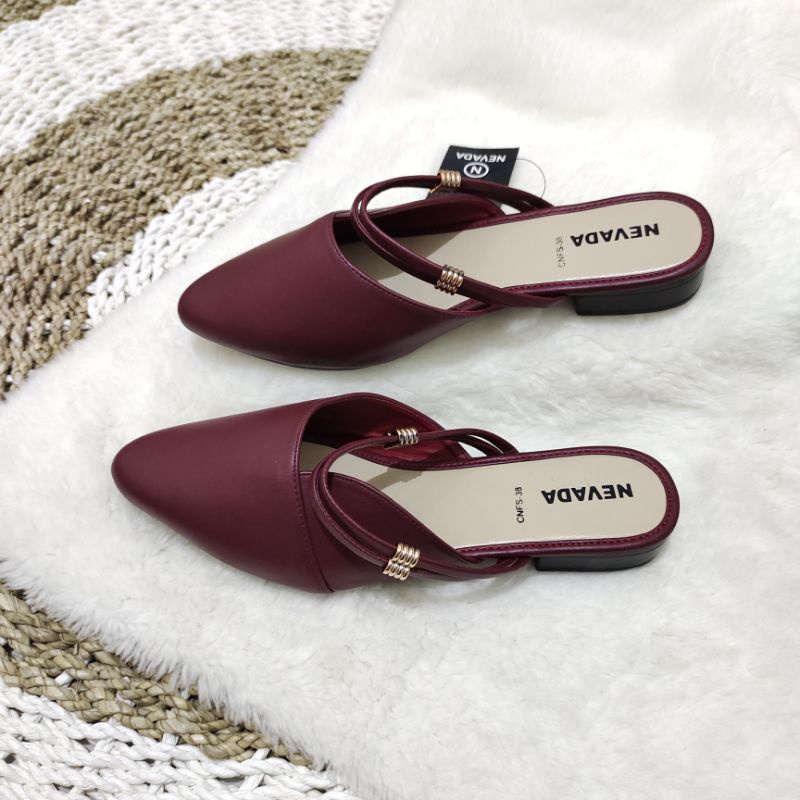SEPATU NEVADA ORI 201 / Best Seller Sepatu Selop Flatshoes  Bustong Hak 2cm Wanita