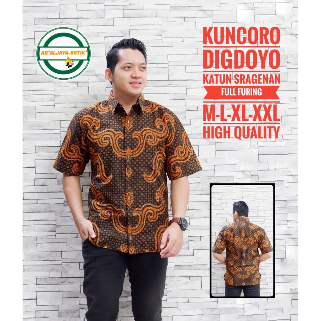 KUNCORO DIGDOYO Baju Kemeja Batik Pria Solo Premium Modern Lengan Pendek Katun FULL FURING Aljaya