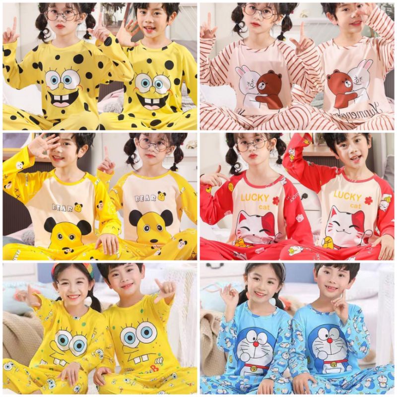 C01C BAJU TIDUR ANAK COUPLE PASANGAN UNTUK LAKI LAKI DAN PEREMPUAN SETELAN UMUR 2-12 TAHUN PIYAMA IMPORT C01-C