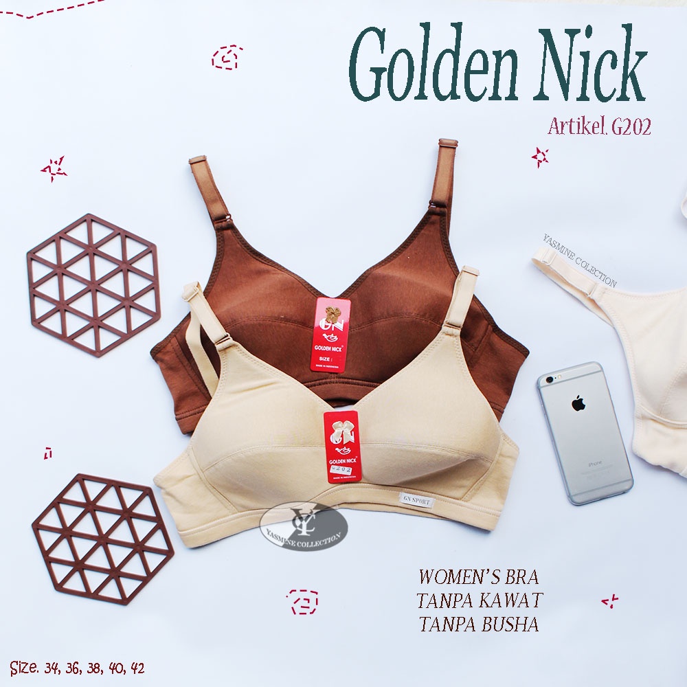 BH Golden Nick G202 | Bra Busa Tipis Tanpa Kawat Katun Polos Full Cup Kait 2 - May Yasmine