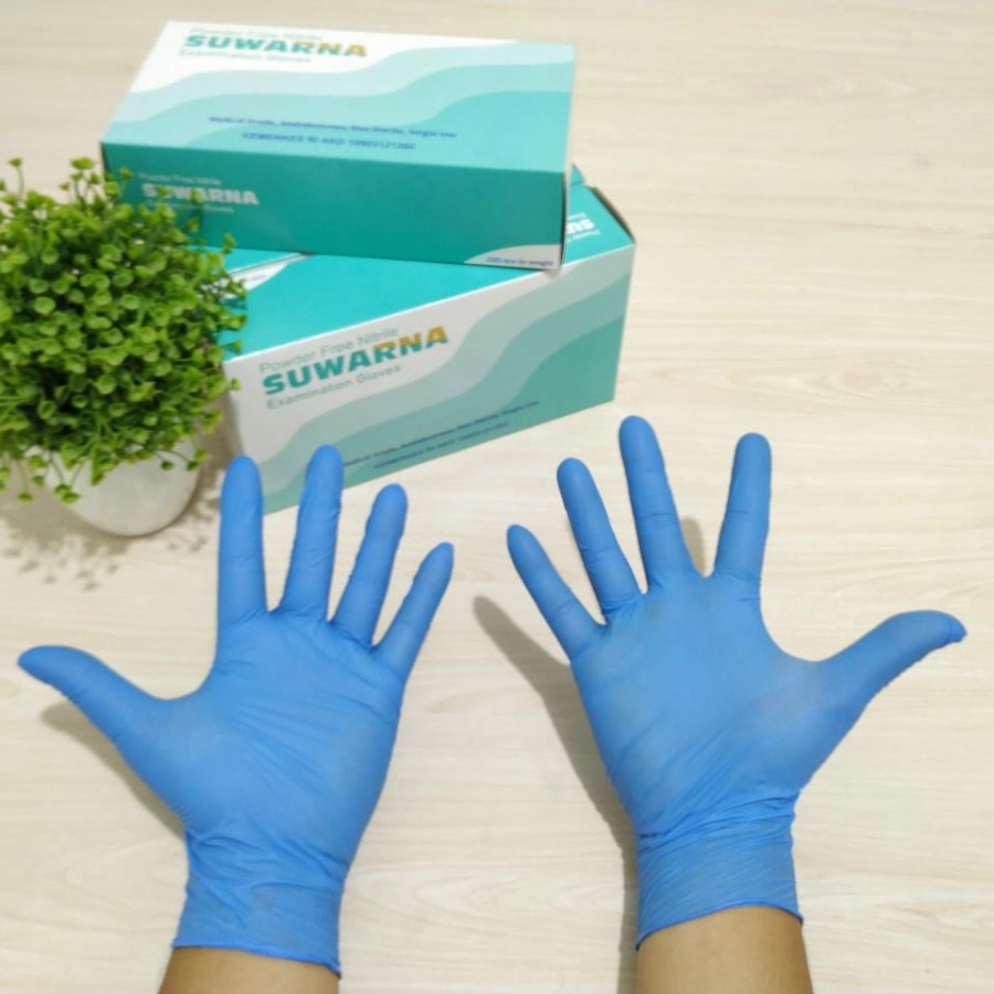 Sarung tangan Nitrile Suwarna - Handscoon Biru FreePowder 100pcs Murah - Gloves Biru