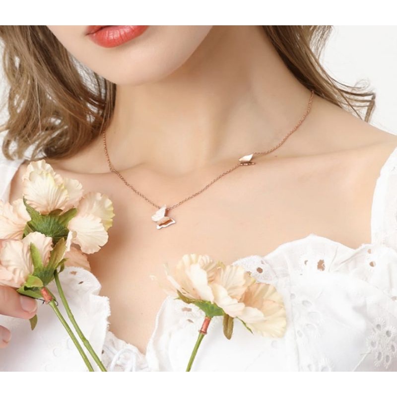 Kalung trendy TITANUUM KUPU-KUPU 2 3WARNA GOLD,ROSEGOLD,SILVER ANTI KARAT PEEHIASAN WANITA KOREA MASA KINI